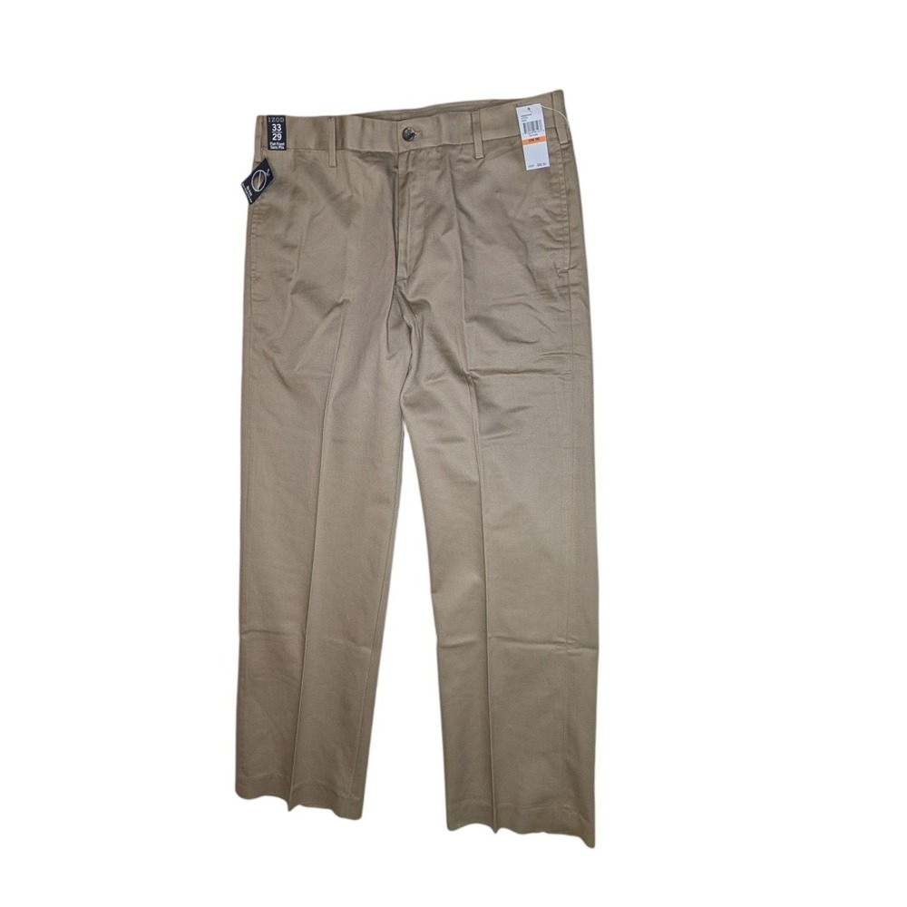 IZOD Chino Pants Mens 33x29 Khaki Madison Slim Leg Flat Front SportFlex No Iron